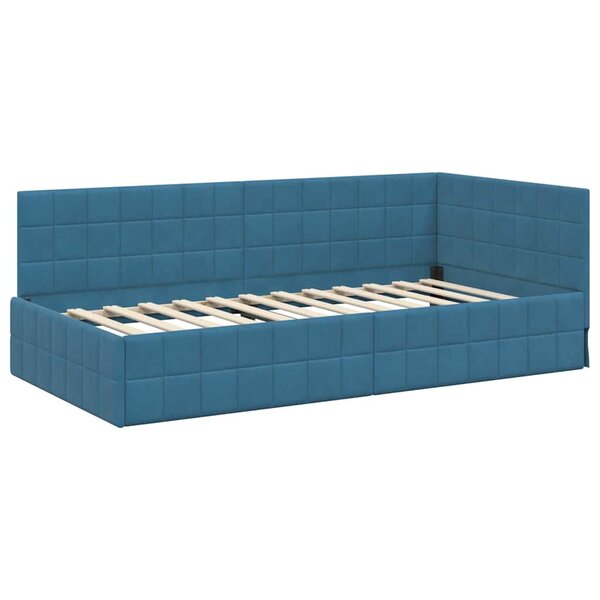 vidaXL Cadre de lit d'angle avec tête de lit Bleu 90 x 200 cm Velours