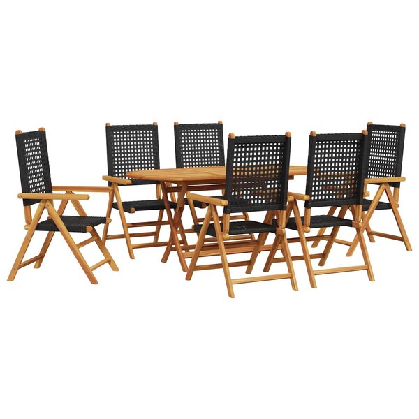 vidaXL Ensemble de salle à manger pour jardin 7 Pièces Noir