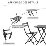 Salon de jardin bistro pliable - table carrée dim. 60L x 60l x 71H cm avec 2 chaises - métal thermolaqué gris