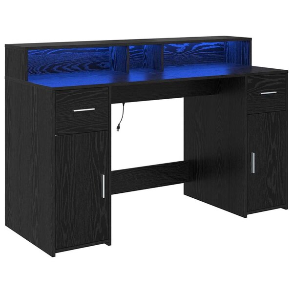 vidaXL Bureau avec porte Chêne noir 140 x 55 x 91 cm Bois d'ingénierie