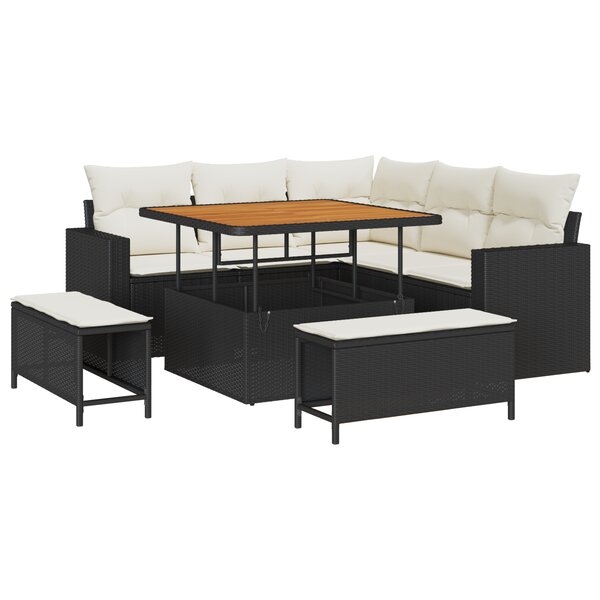 vidaXL Ensemble de jardin 8 pièces en poly rotin noir et acacia