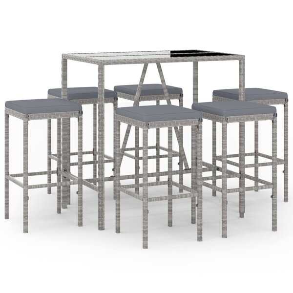 vidaXL Ensemble de bar de jardin 7 Pièces avec coussins gris poly rotin
