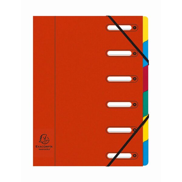 Trieur Harmonika® À Fenêtres Avec Élastiques Véritable Carte Lustrée 6 Compartiments - Rouge - Exacompta