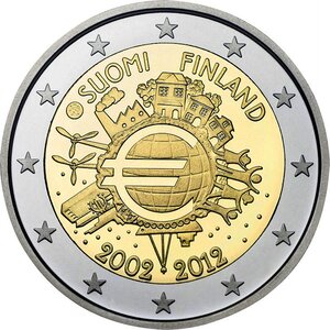 Pièce de monnaie 2 euro commémorative Finlande 2012 – 10 ans de l’euro fiduciaire