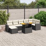 vidaXL Salon de jardin 8 Pièces avec coussins noir résine tressée