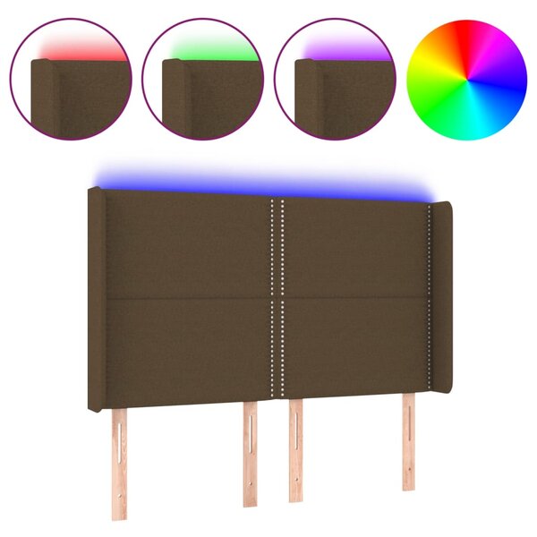 vidaXL Tête de lit à LED Marron foncé 147x16x118/128 cm Tissu