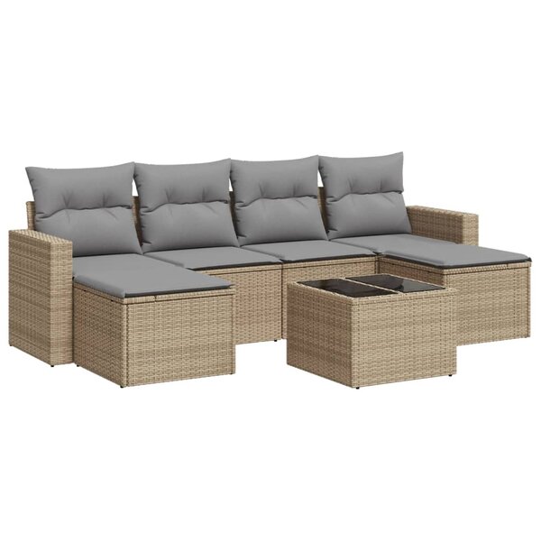 vidaXL Salon de jardin avec coussins 7 Pièces beige résine tressée