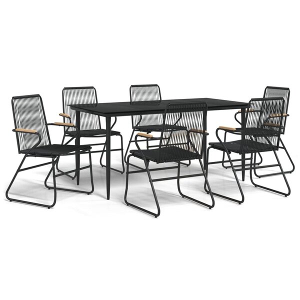 vidaXL Ensemble à manger de jardin 7 Pièces Noir Rotin PVC