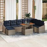 vidaXL Ensemble de canapé de jardin 9 Pièces Gris Poly rotin