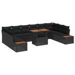 vidaXL Ensemble de canapé de jardin 11 pièces avec des coussins en poly rotin noir.