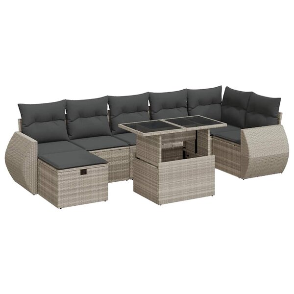 vidaXL Salon de jardin 8 Pièces avec coussins gris clair résine tressée