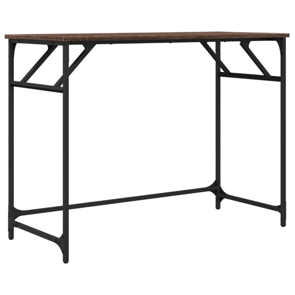 Bureau table poste de travail meuble d'ordinateur informatique étude chêne bois d'ingénierie et acier enduit de poudre brun 02_0023629