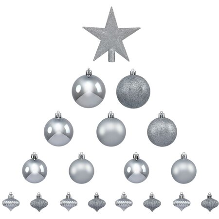 Féerie Christmas Kit de décoration pour Sapin de Noël Argent 18 pièces (lot de 3)