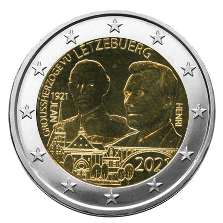 Pièce 2€ commémorative 2021 : luxembourg (100 ans du prince jean-version classique)
