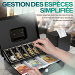 ACROPAQ Caisse à monnaie Acier - 3 Compartiments à monnaie - Coffret monnaie à 2 clés  Monnayeur et Poignée de transport robuste