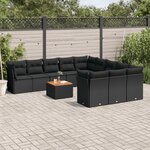 vidaXL Salon de jardin 12 Pièces avec coussins noir résine tressée