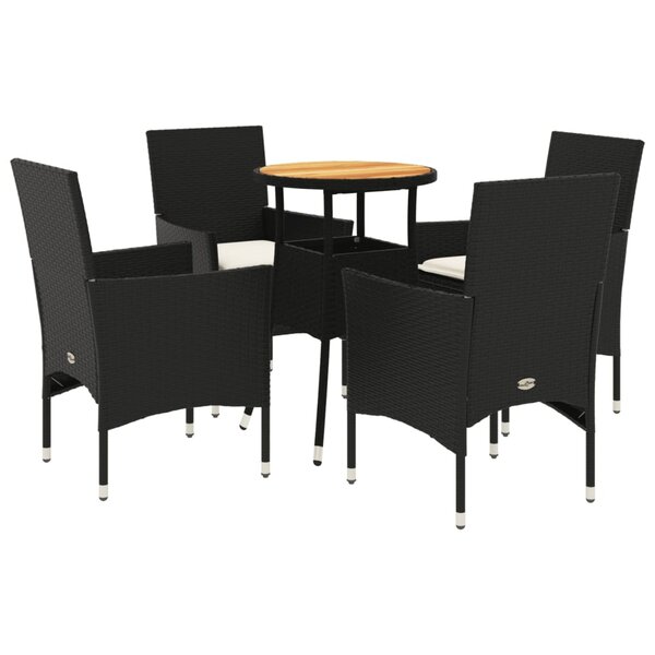 vidaXL Ensemble à manger de jardin et coussins 5 Pièces noir rotin acacia