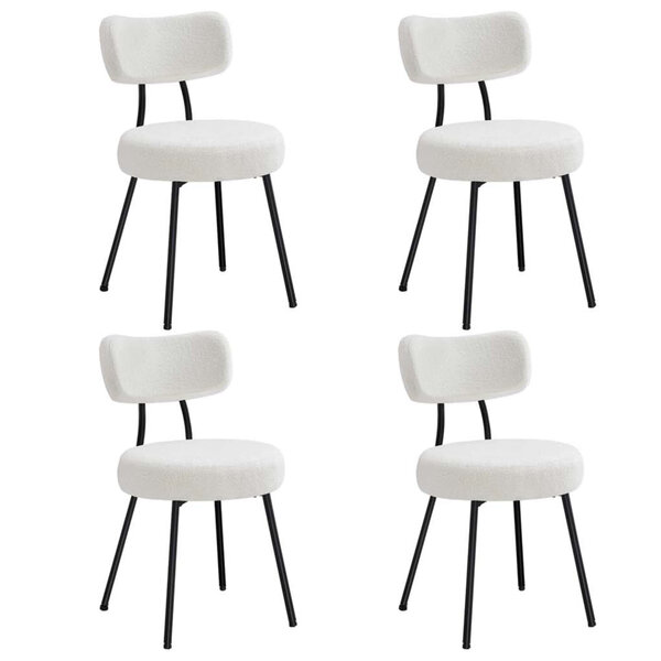 Chaises salle à manger lot de 2 tissu peluche dossier courbé chaises de cuisine rembourrées cader en acier modernes salon coiffeuse blanc 12_0004988