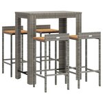 vidaXL Ensemble de bar jardin 5 Pièces gris poly rotin/bois massif acacia