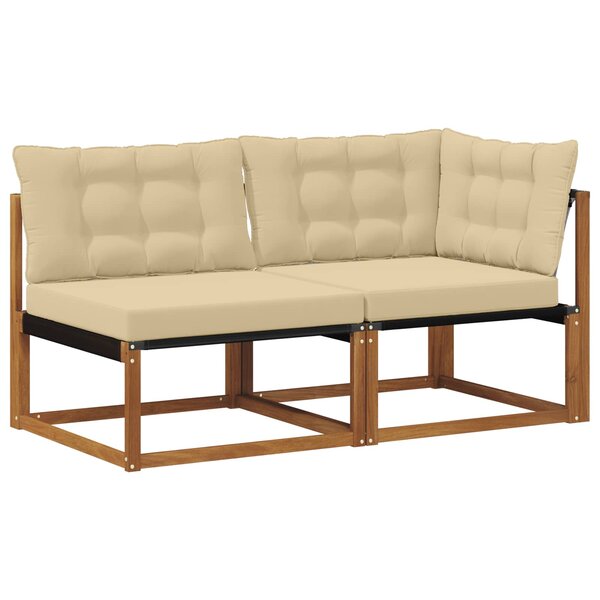 vidaXL Canapé d’extérieur milieu et coin avec coussin 7 Pièce Naturel
