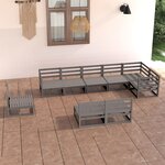 vidaXL Salon de jardin 9 Pièces gris bois de pin massif