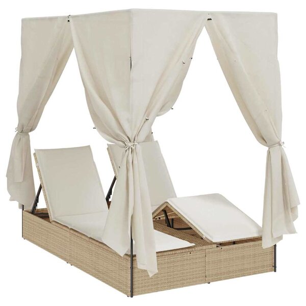 vidaXL Transat double avec toit Beige 205 x 129 x 200 cm Rattan PE