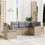 vidaXL Salon de jardin avec coussins 5Pièces mélange beige résine tressée