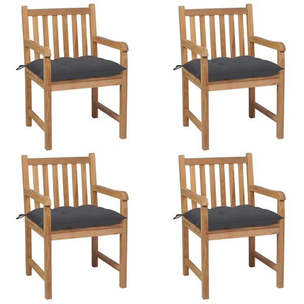 vidaXL Chaises de jardin lot de 4 avec coussins anthracite Teck solide