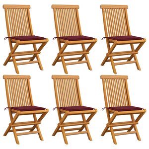 vidaXL Chaises de jardin avec coussins rouge bordeaux lot de 6 Teck