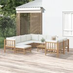 vidaXL Salon de jardin 10 Pièces avec coussins blanc crème bambou