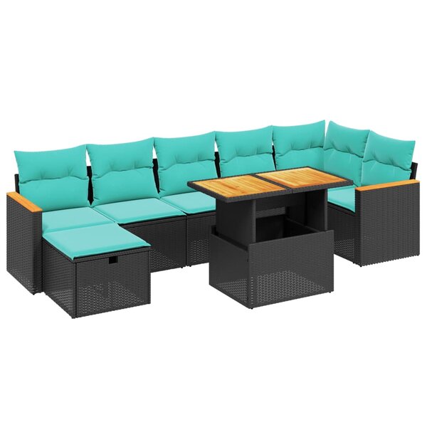 vidaXL Salon de jardin 8 Pièces avec coussins noir résine tressée