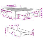 vidaXL Cadre de lit avec tiroirs sans matelas sonoma gris 160x200 cm