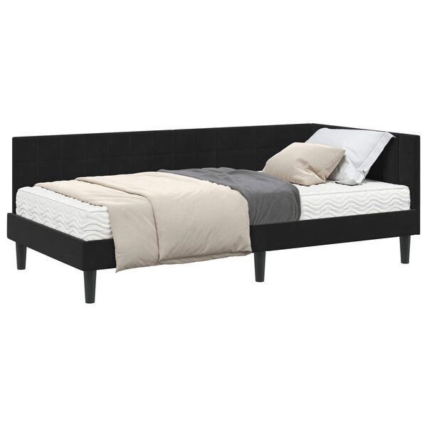 vidaXL Cadre de lit d'angle avec matelas 2 pc Noir 90 x 190 cm Velours