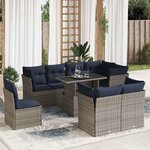 vidaXL Salon de jardin avec coussins 9 Pièces gris résine tressée acacia