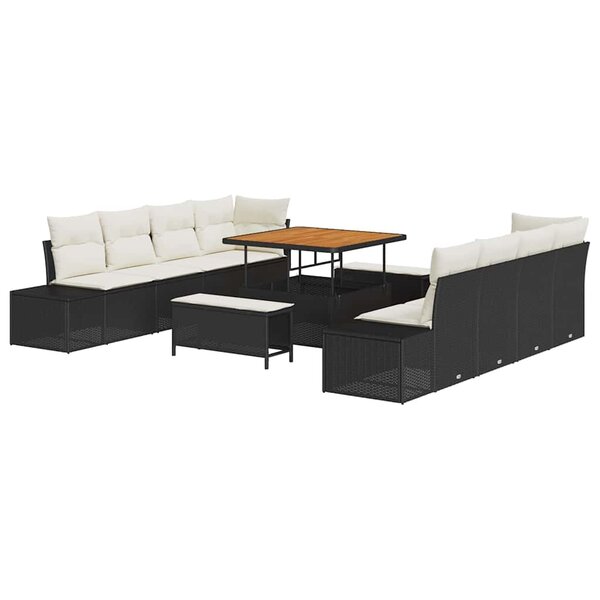 vidaXL Ensemble de canapé de jardin 11 Pièces Noir Poly rotin