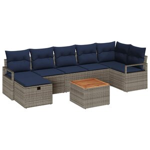 vidaXL Ensemble de canapé de jardin avec coussin 8 Pièces Gris polyrotin