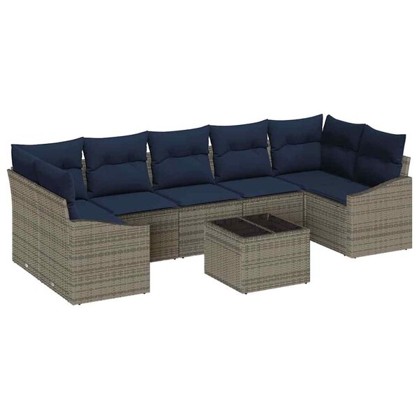 vidaXL Ensemble de Canapés avec coussin 8 Pièces Gris et marine polyrotin