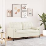 vidaXL Canapé 2 places avec oreillers décoratifs crème 140 cm velours