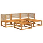 vidaXL Ensemble de canapés de jardin 5 pièces avec coussins en bois d'acacia et rotin