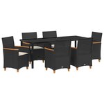vidaXL Ensemble de salle à manger de jardin de 7 pièces avec coussins en rotin poly noir.