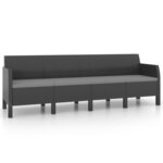 vidaXL Salon de jardin 4 Pièces avec coussins PP Rotin Anthracite
