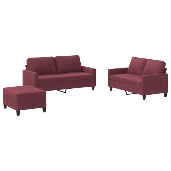 vidaXL Ensemble de canapés 3 Pièces avec coussins Rouge bordeaux Tissu