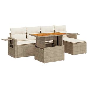 vidaXL Salon de jardin avec coussins 6 Pièces beige résine tressée