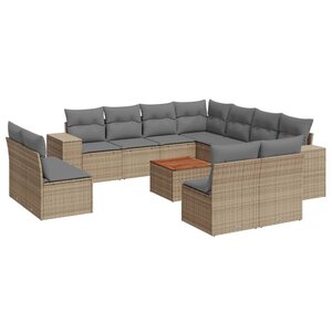 vidaXL Salon de jardin avec coussins 12 Pièces beige résine tressée
