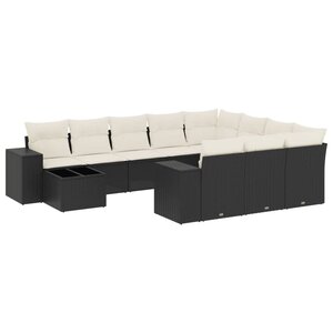 vidaXL Salon de jardin 11 Pièces avec coussins noir résine tressée