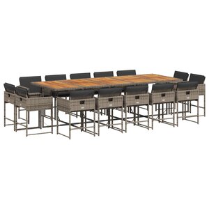 vidaXL Ensemble à manger de jardin 15 Pièces coussins gris résine tressée