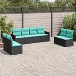 vidaXL Salon de jardin 8 Pièces avec coussins noir résine tressée