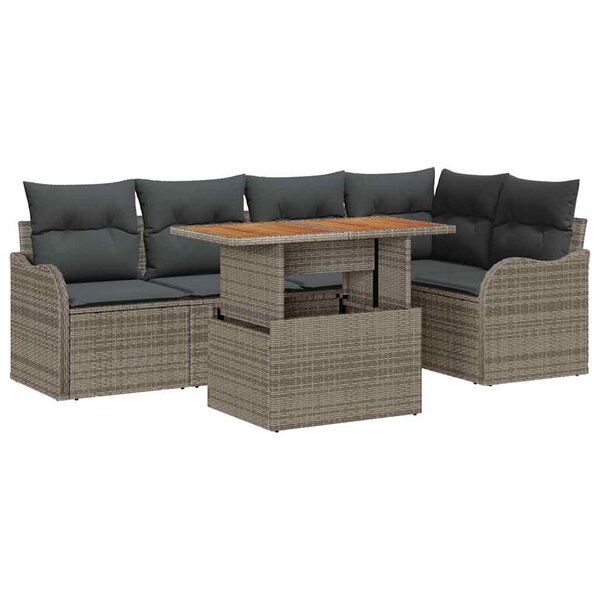 vidaXL Ensemble de canapé de jardin 6 Pièces Gris Poly rotin