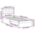 vidaXL Cadre de lit avec tête de lit rembourrée Gris foncé 75 x 190 cm