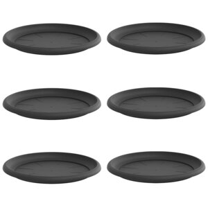 vidaXL Plateau à fleurs rond 6 Pièces Noir Ø 14 x 2 cm Plastique